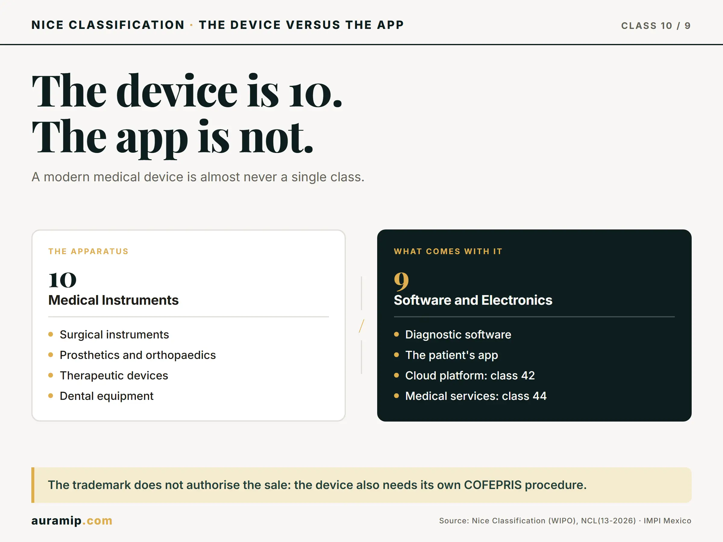 Diagram of Nice Class 10 (the medical device) versus Class 9 (the patient's app)