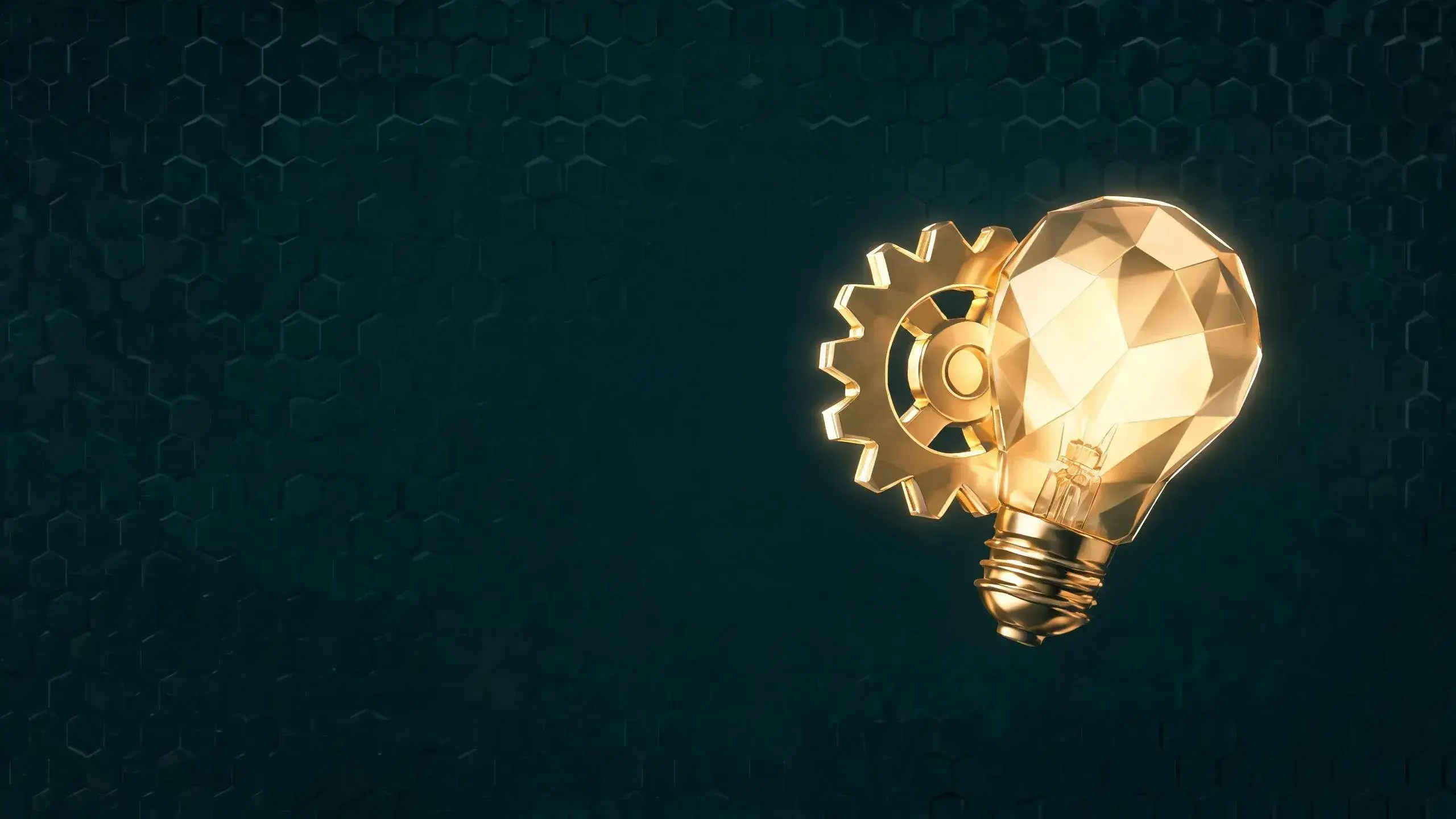 Gold gear and glowing lightbulb representing patent registration of inventions in Mexico