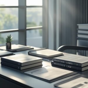 Professional law office in Mexico City with legal books and documents on desk - Contact AURAM intellectual property attorneys for trademark, patent and copyright services