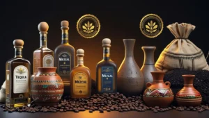 Productos mexicanos con Denominación de Origen mostrando Tequila, Mezcal y artesanías tradicionales con protección legal exclusiva y valor comercial premium