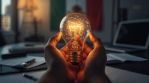 Qué son los derechos de autor - bombilla con símbolos de copyright en manos profesionales, oficina legal México 2025